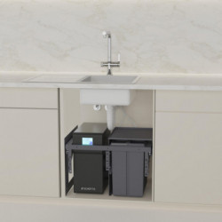 Unterspülschrank mit eingebautem Wasserfiltersystem und Mülltrennung