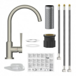 Küchenarmatur mit hohem Auslauf, Hebel und Montageset mit Schläuchen