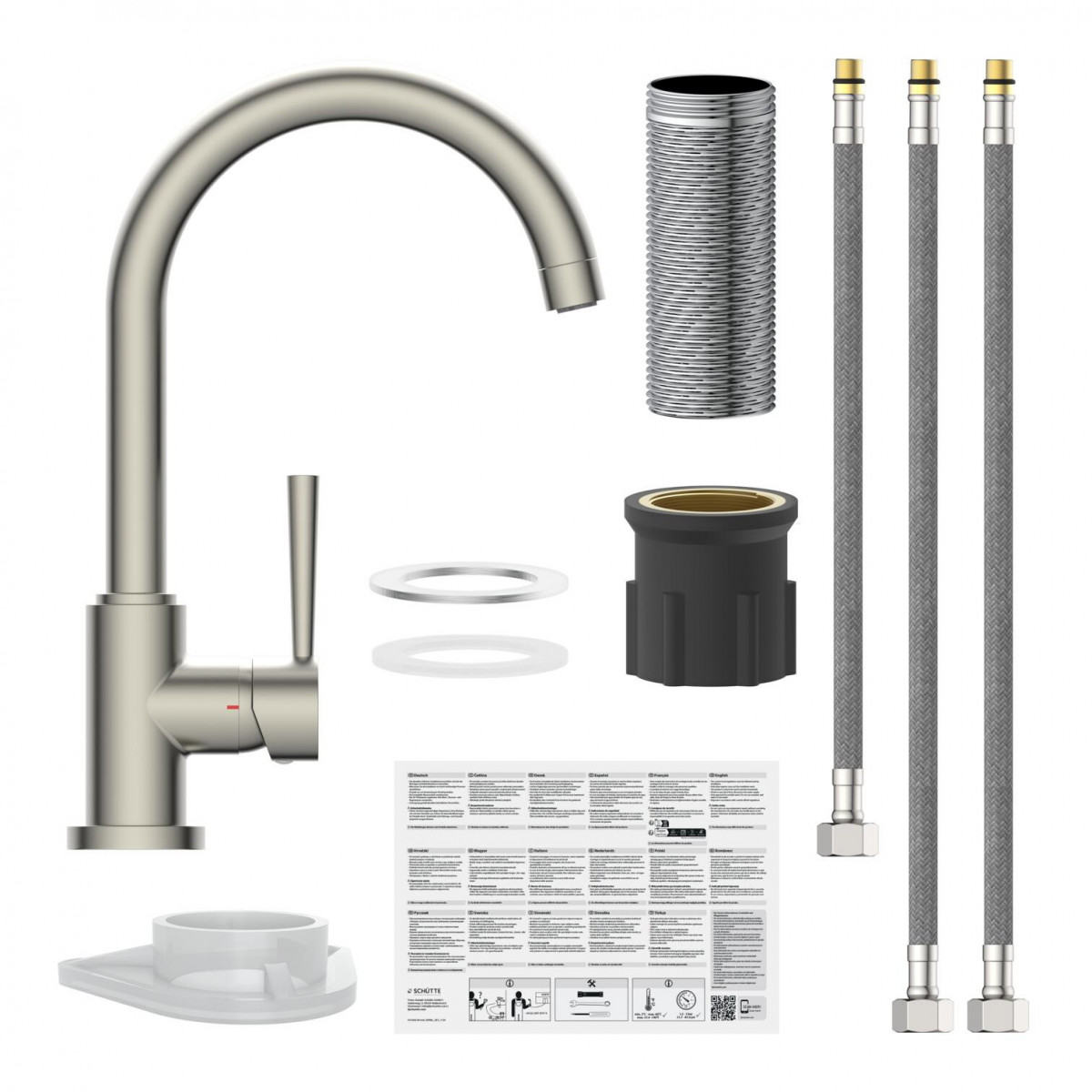 Küchenarmatur mit hohem Auslauf, Hebel und Montageset mit Schläuchen