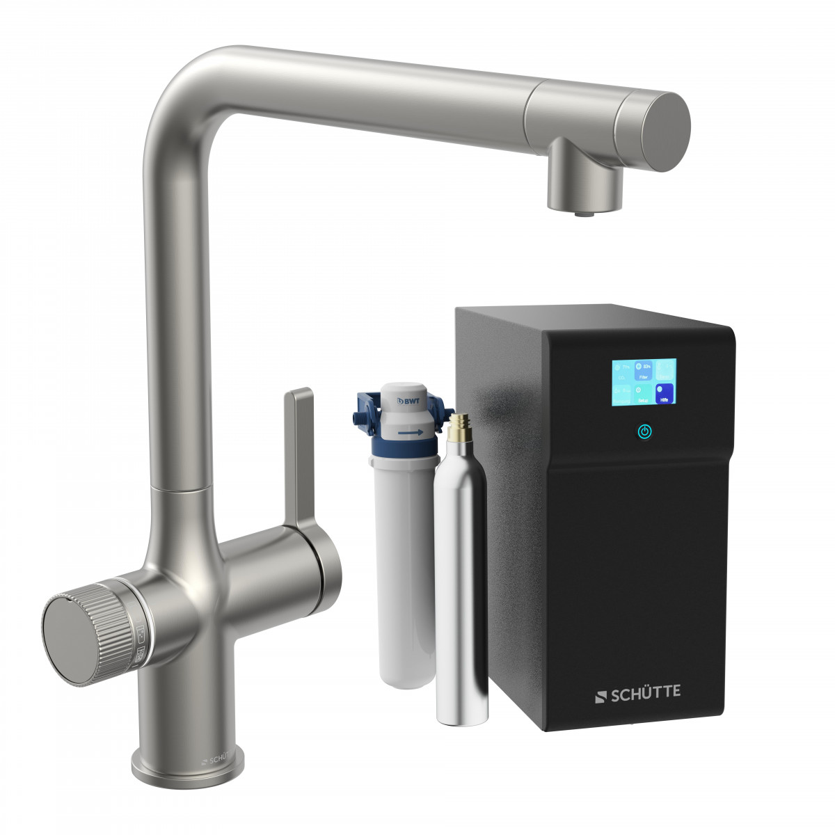 AQUASTAR PREMIUM, bruisende water kraan met koel- en filtersysteem, Roestvrijstalen look
