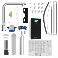 Küchenarmatur mit Filtereinheit, Schläuchen, Anschlüssen und Montagematerial