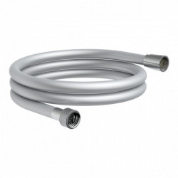 Flexibler silberfarbener Schlauch mit zwei Metallanschlüssen, spiralig aufgewickelt.
