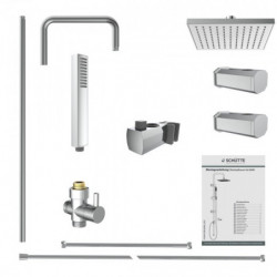 Überkopfbrause-Set mit quadratischer Kopfbrause, Handbrause, Schlauch und Armatur