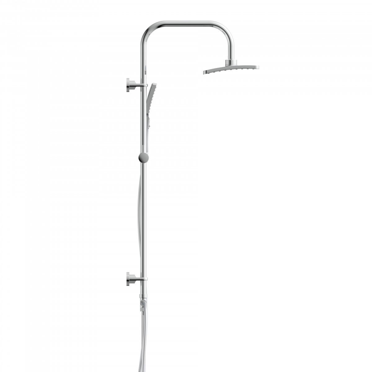 Chrom-Duschsystem mit eckiger Kopfbrause und Handbrause an Wandstange