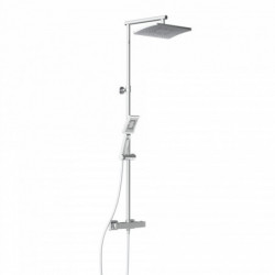 Duschsystem in Chrom mit quadratischer Kopfbrause und Handbrause an Stange