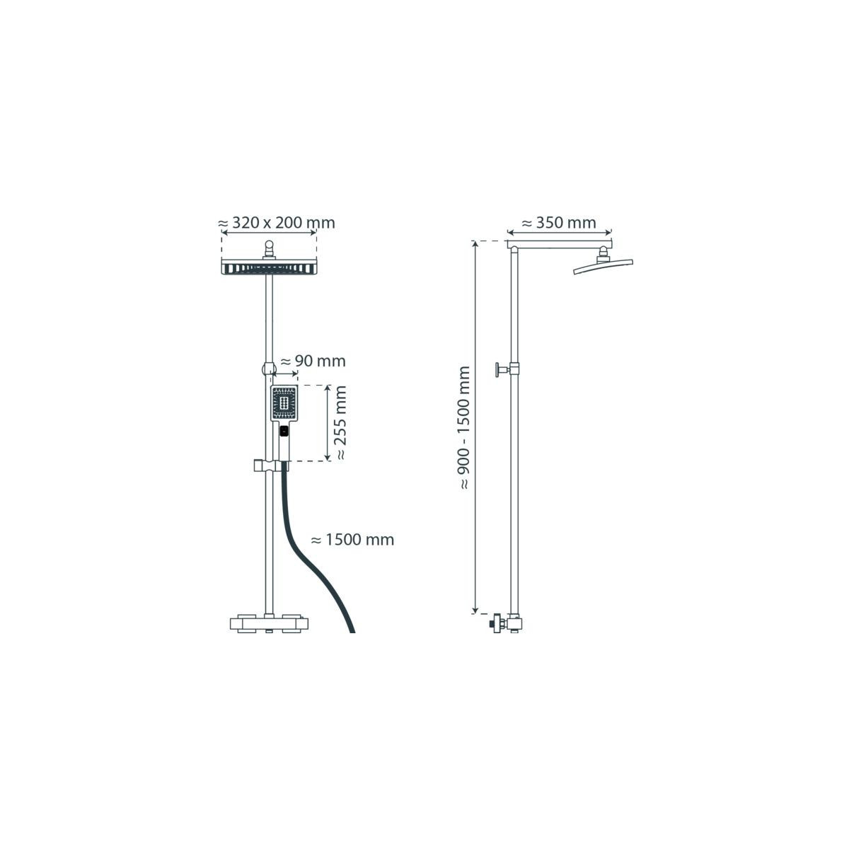 TRENTO Set douche de pluie avec Mitigeur thermostatique • Noir mat