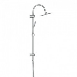 Verchromtes Duschsystem mit quadratischer Kopfbrause, Handbrause und Schlauch