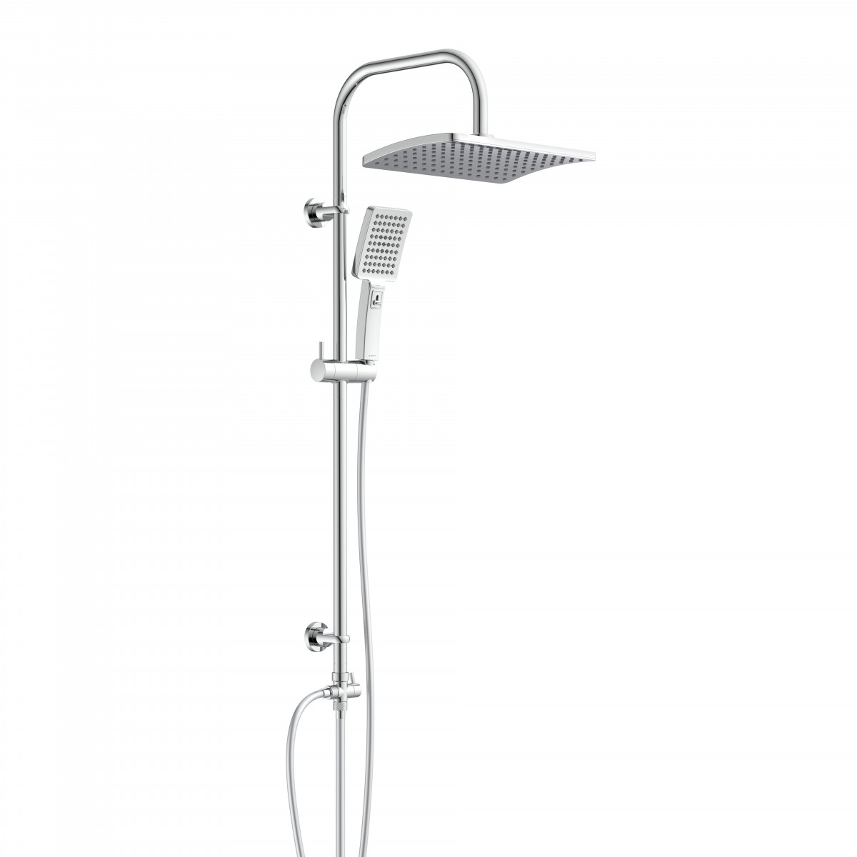 Duschsystem in Chrom mit quadratischer Kopfbrause und Handbrause an Stange