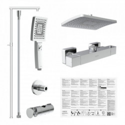 Duschsystem mit Kopfbrause, Handbrause, Thermostatarmatur und Brausestange in Chrom