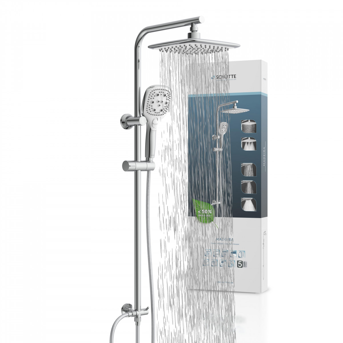 Duschsystem mit runder Kopfbrause und Handbrause, Wasserstrahl – SCHÜTTE MADEIRA