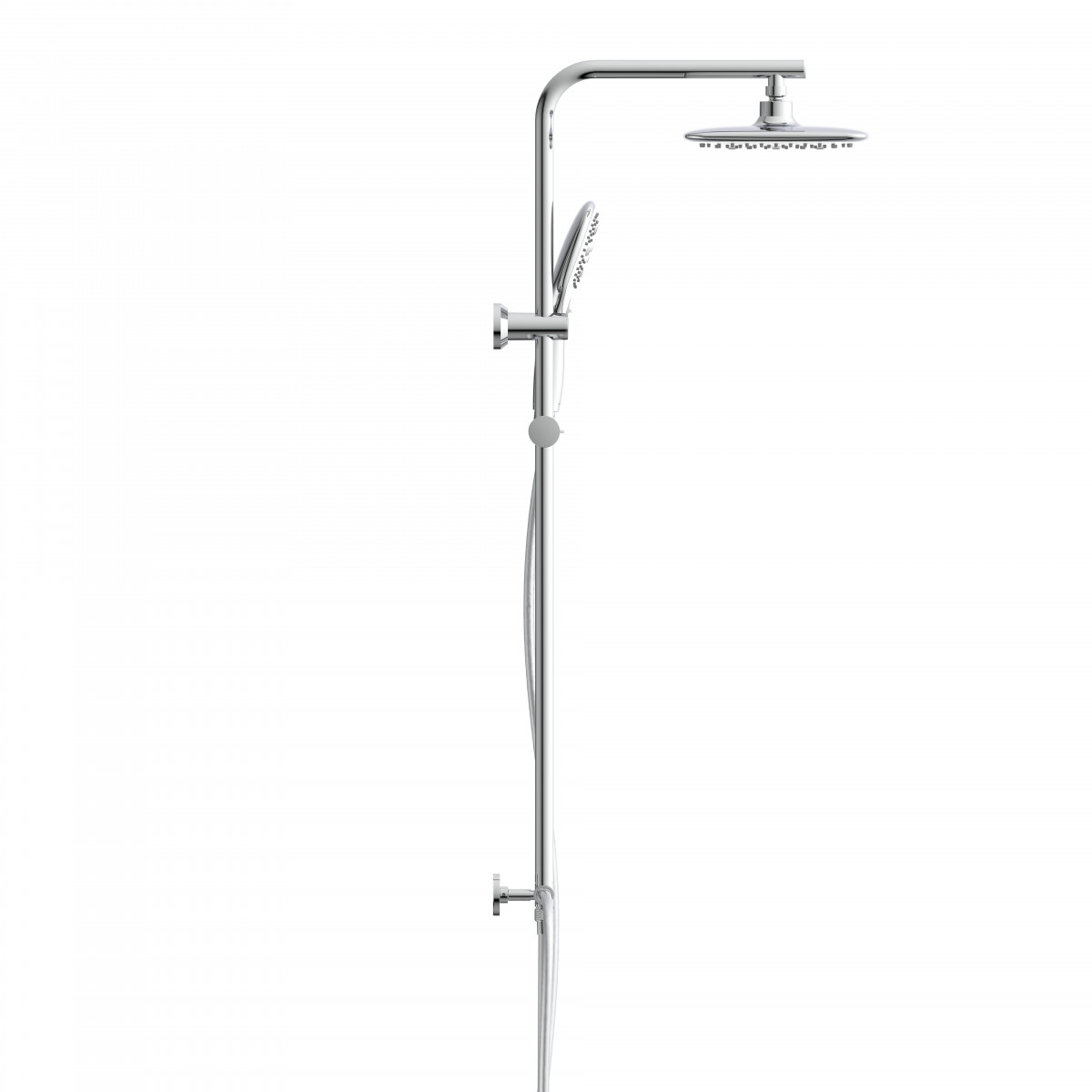 Chrom-Duschsystem mit runder Kopfbrause, Handbrause und Wandhalterung.