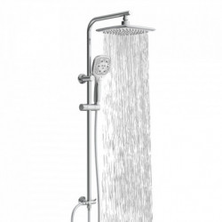 Chrom-Duschsystem mit Kopfbrause, Handbrause und laufendem Wasserstrahl