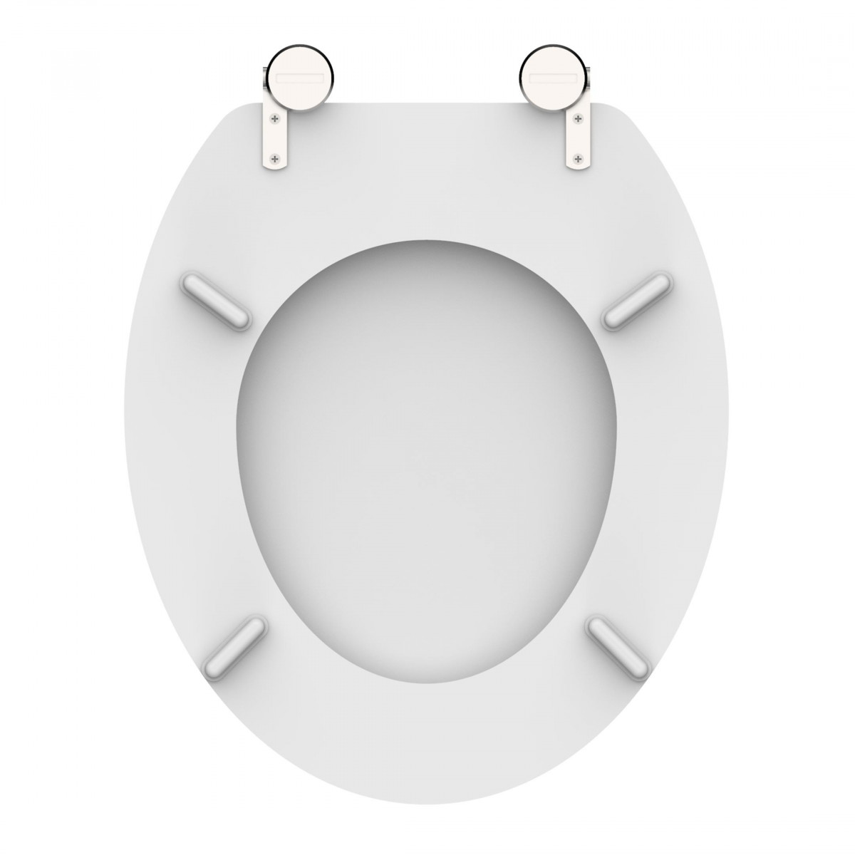 Grauer Toilettensitz mit sichtbaren Scharnieren und Abstandspuffern