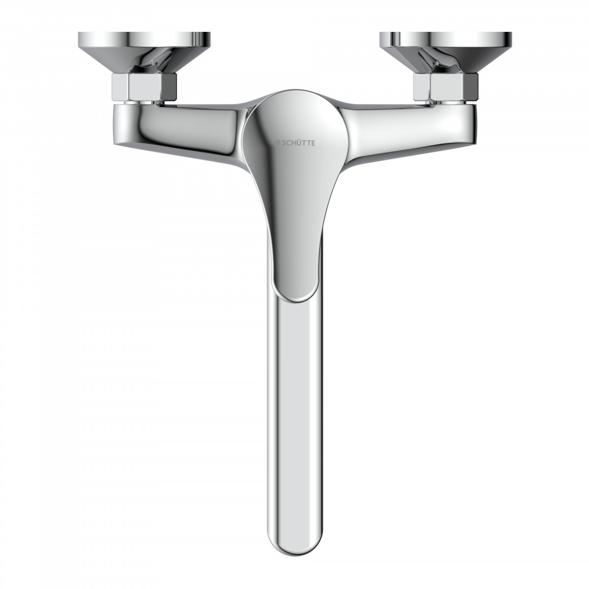 Verchromte Duscharmatur mit mittigem Hebel und zwei Anschlüssen