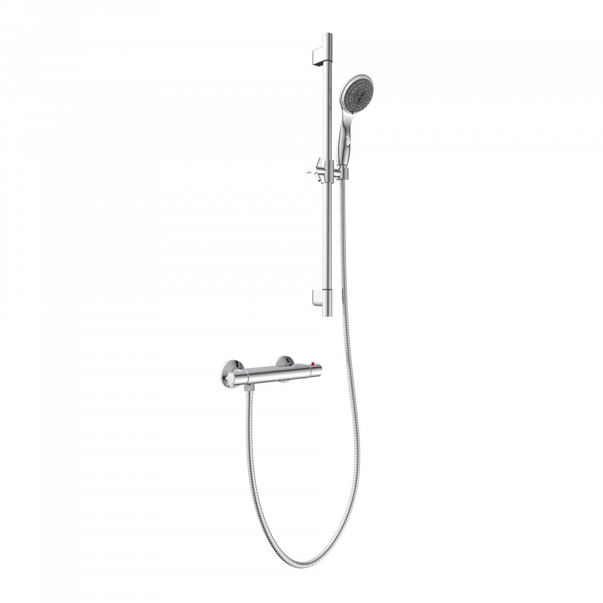Duschset mit Wandstange, Handbrause, Schlauch und Thermostatarmatur in Chrom