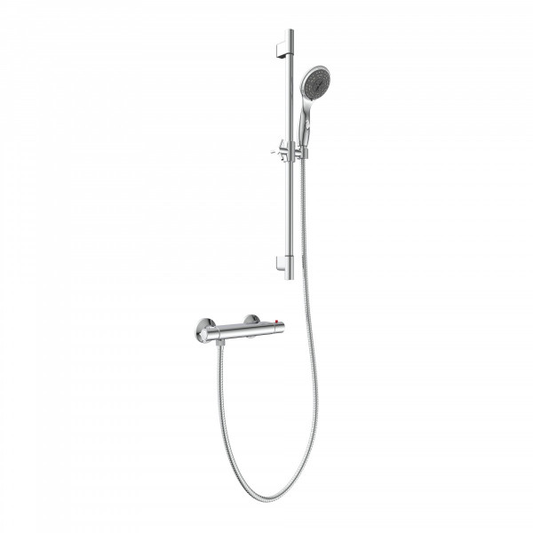 Duschset mit Wandstange, Handbrause, Schlauch und Thermostatarmatur in Chrom
