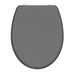 Grauer WC-Sitz mit ovalem Deckel und sichtbaren Scharnieren oben