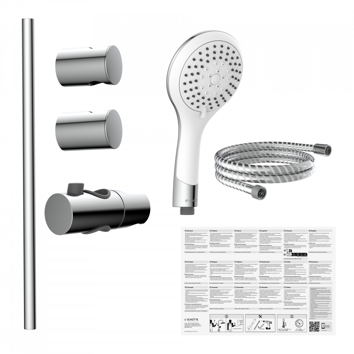 Duschset mit Handbrause, Brauseschlauch, Wandhalter und Brausestange in Chrom