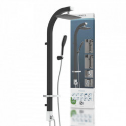 Duschsäule mit gebogenem Arm, quadratischer Kopfbrause und Handbrause mit Schlauch