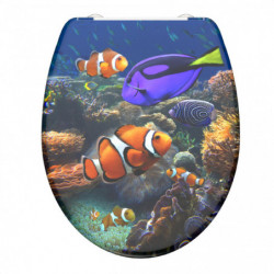 WC-Sitz mit Motiv eines Korallenriffs mit Clownfischen und blauem Doktorfisch.