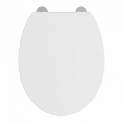 Ovaler Toilettensitz mit Deckel in Weiß, Draufsicht mit sichtbaren Scharnieren.
