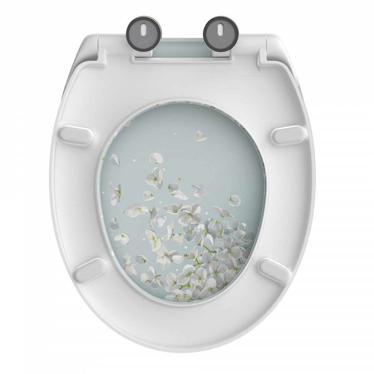 Toilettenschüssel von unten mit Blumenmuster