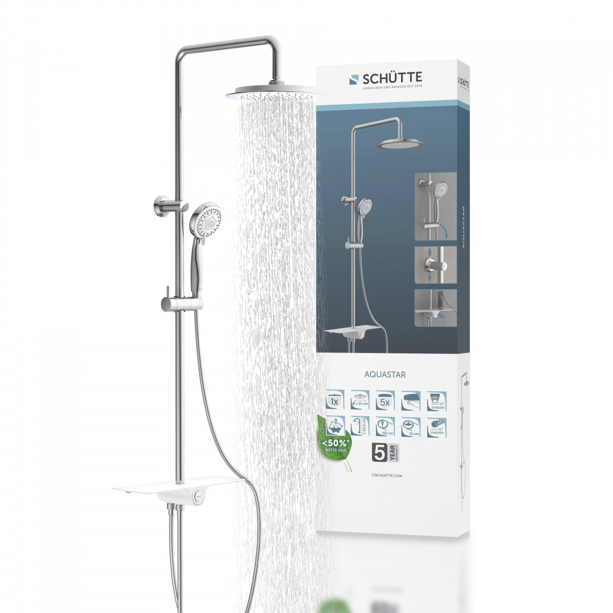 Set de douche AQUASTAR au-dessus de la tête • chrome/blanc • SCHÜTTE