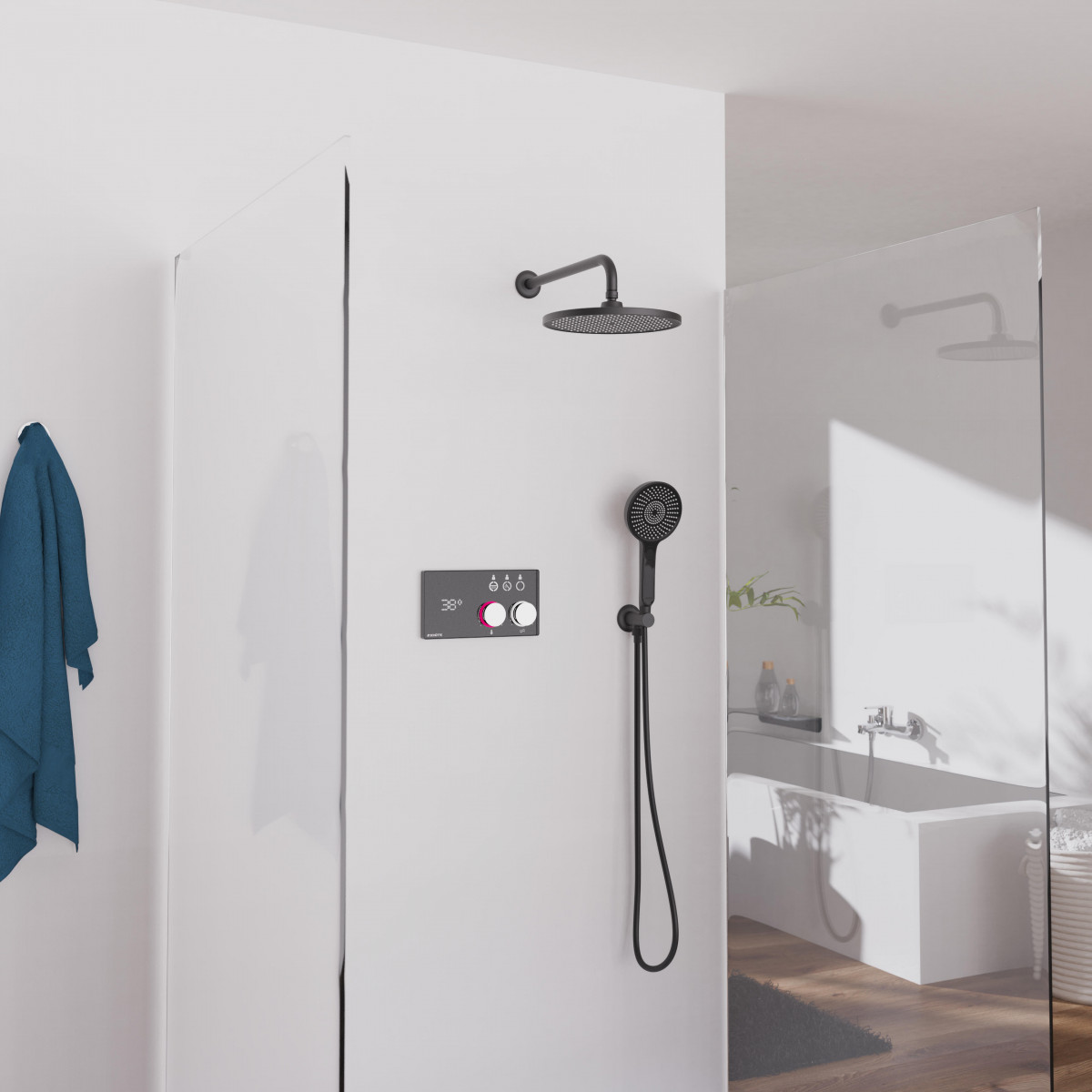 AQUADOT Digitaal douchesysteem • chroom/mat zwart • SCHÜTTE