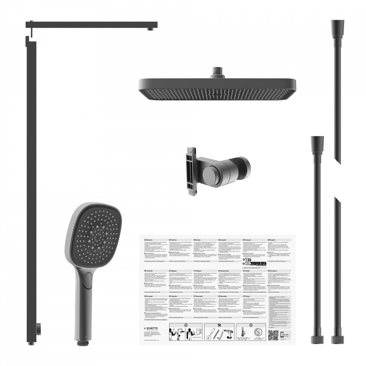SCHÜTTE Overhead shower set LA PALMA • Graphite matt • SCHÜTTE