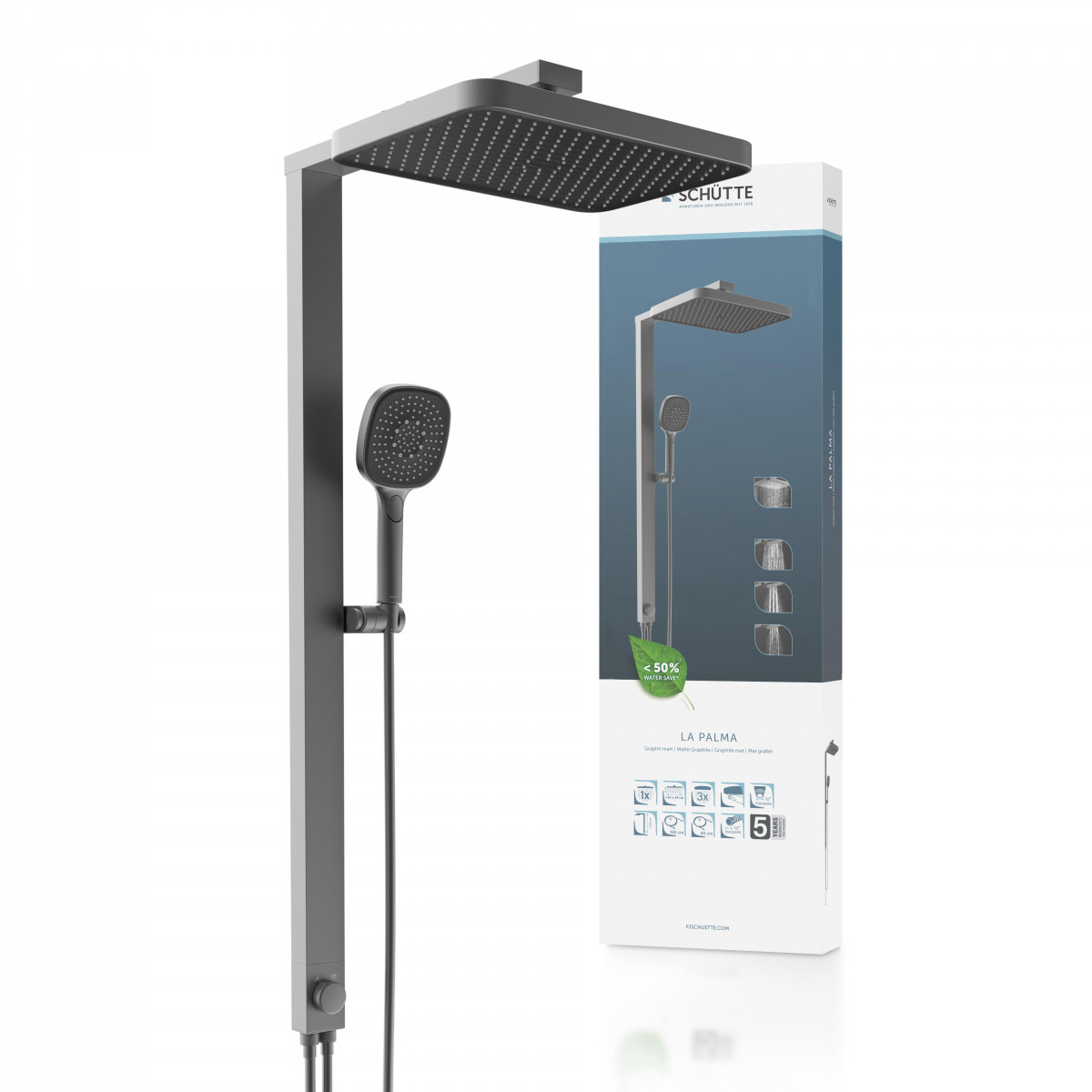 SCHÜTTE Overhead shower set LA PALMA • Graphite matt • SCHÜTTE