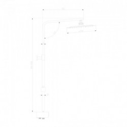 Technische Zeichnung eines Duschsystems mit Maßangaben (350 mm, 800–1200 mm)