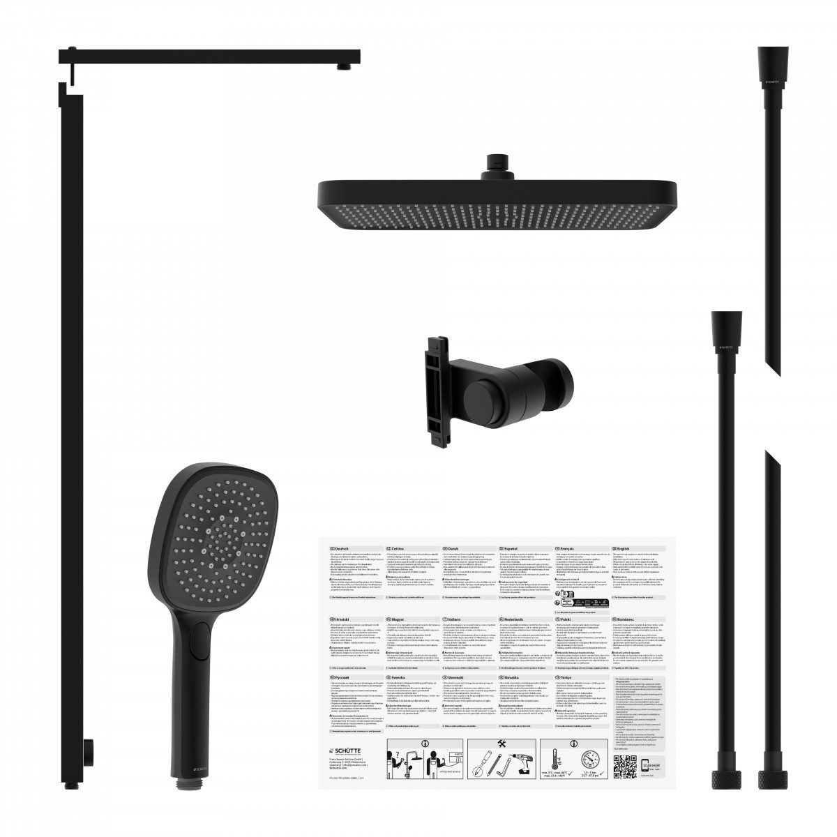 SCHÜTTE Overhead shower set LA PALMA • Black matt • SCHÜTTE