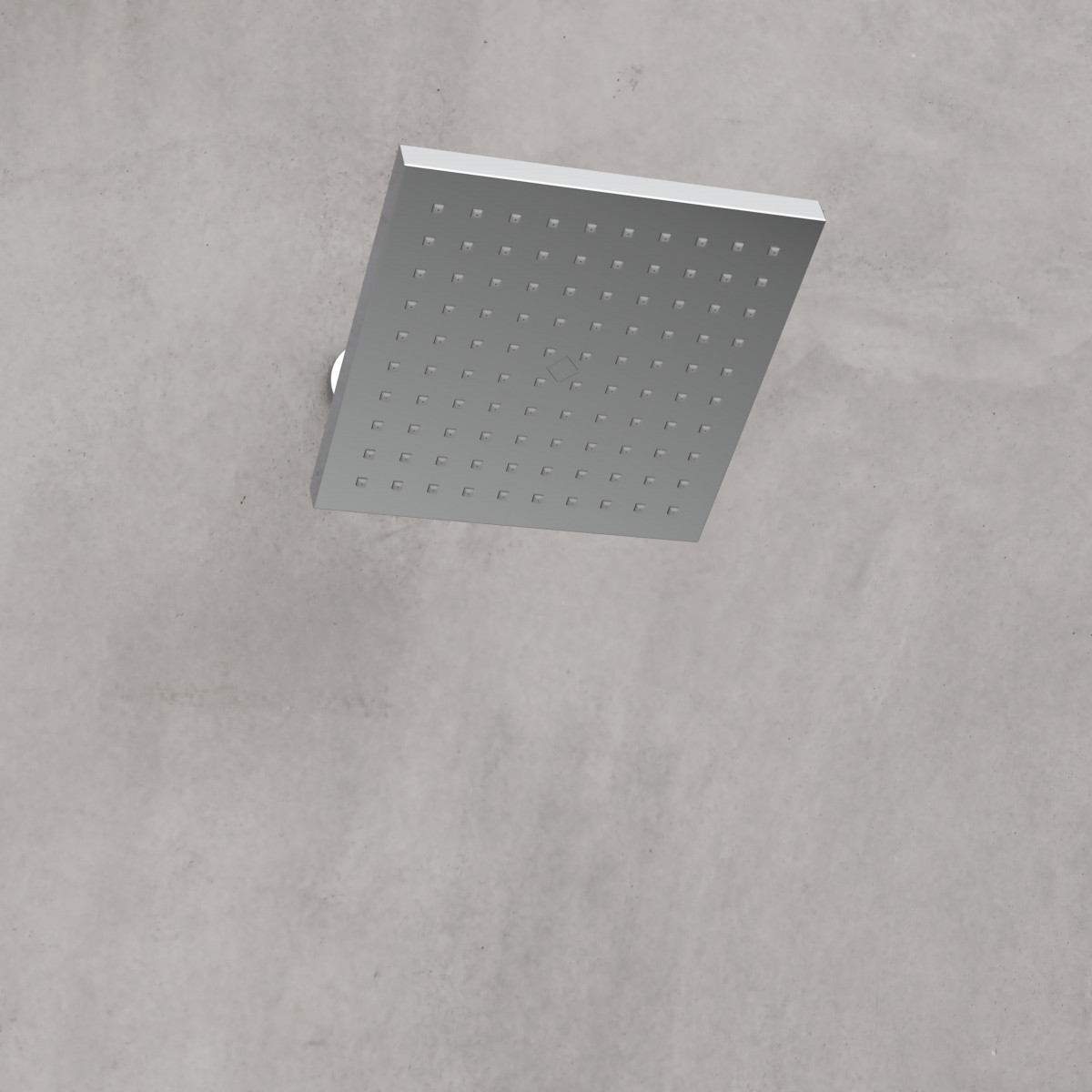 Quadratischer Duschkopf aus Metall mit vielen Düsen an der Decke montiert