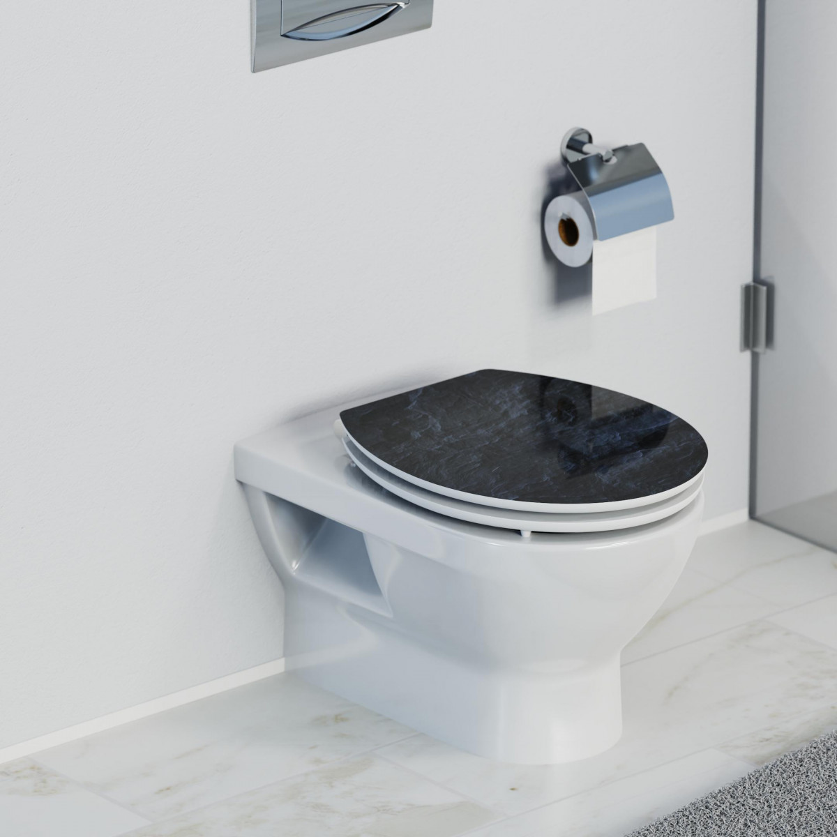 HG Siège WC BLACK STONE • MDF • Avec abaissement automatique • SCHÜTTE