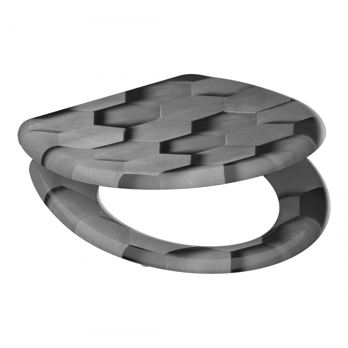 Siège WC GREY HEXAGONS • plastique thermodurci • abaissement automatique • SCHÜTTE