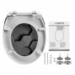 Siège WC GREY HEXAGONS • plastique thermodurci • abaissement automatique • SCHÜTTE
