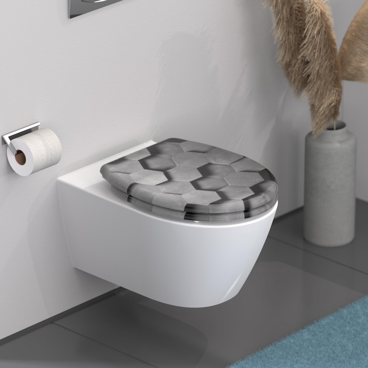 Siège WC GREY HEXAGONS • plastique thermodurci • abaissement automatique • SCHÜTTE