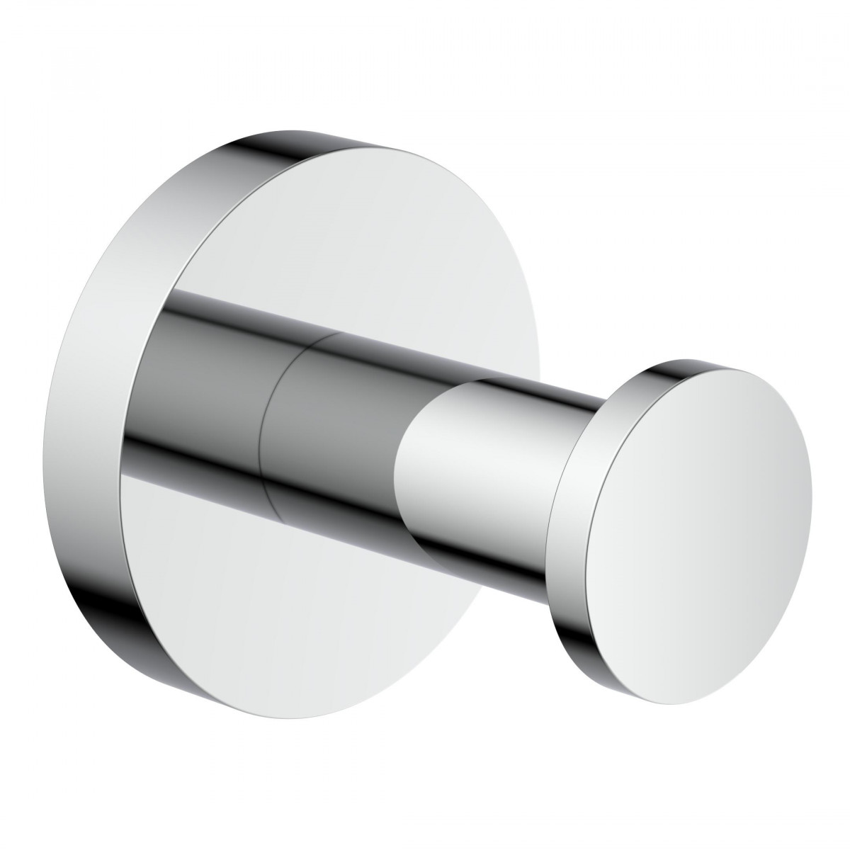 Zylindrischer Wandhaken aus Metall mit runder Wandplatte und glänzender Oberfläche.