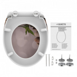 Unterseite eines weißen WC-Sitzes mit Scharnieren und Montagematerial.