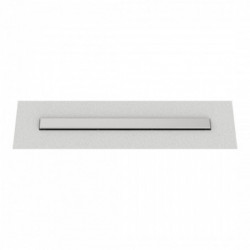 Lange, schmale Metallleiste in Edelstahloptik, horizontal an grauer Wand montiert