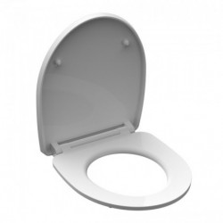 Weißer WC-Sitz mit geöffnetem Deckel und sichtbaren Scharnieren.