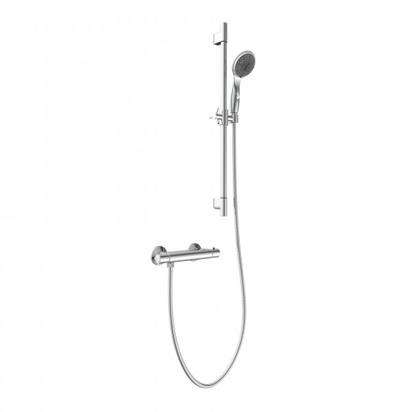Duschset mit Wandstange, Handbrause, Schlauch und Thermostatarmatur in Chrom