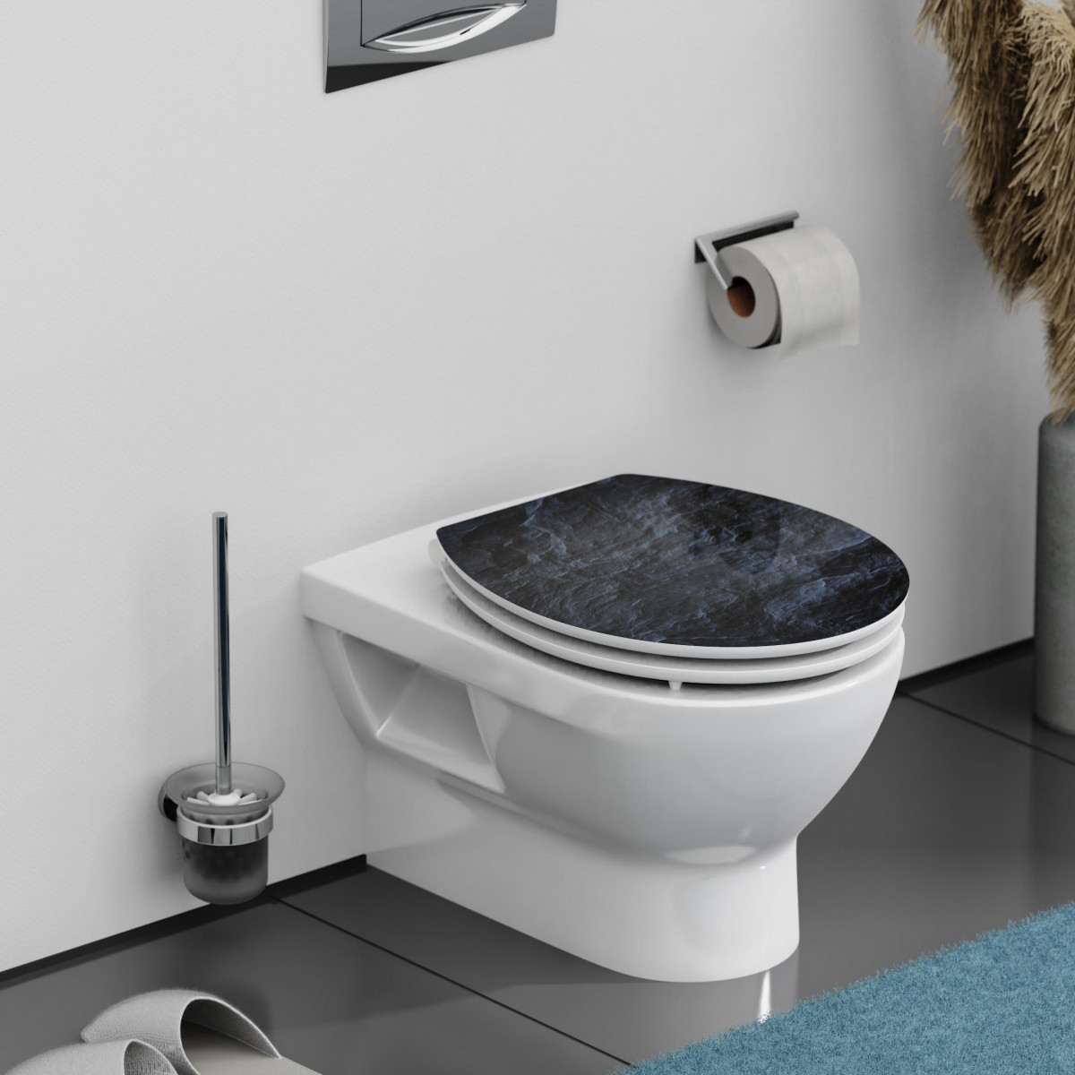 HG WC seat BLACK STONE • MDF • With soft-close mechanism • SCHÜTTE