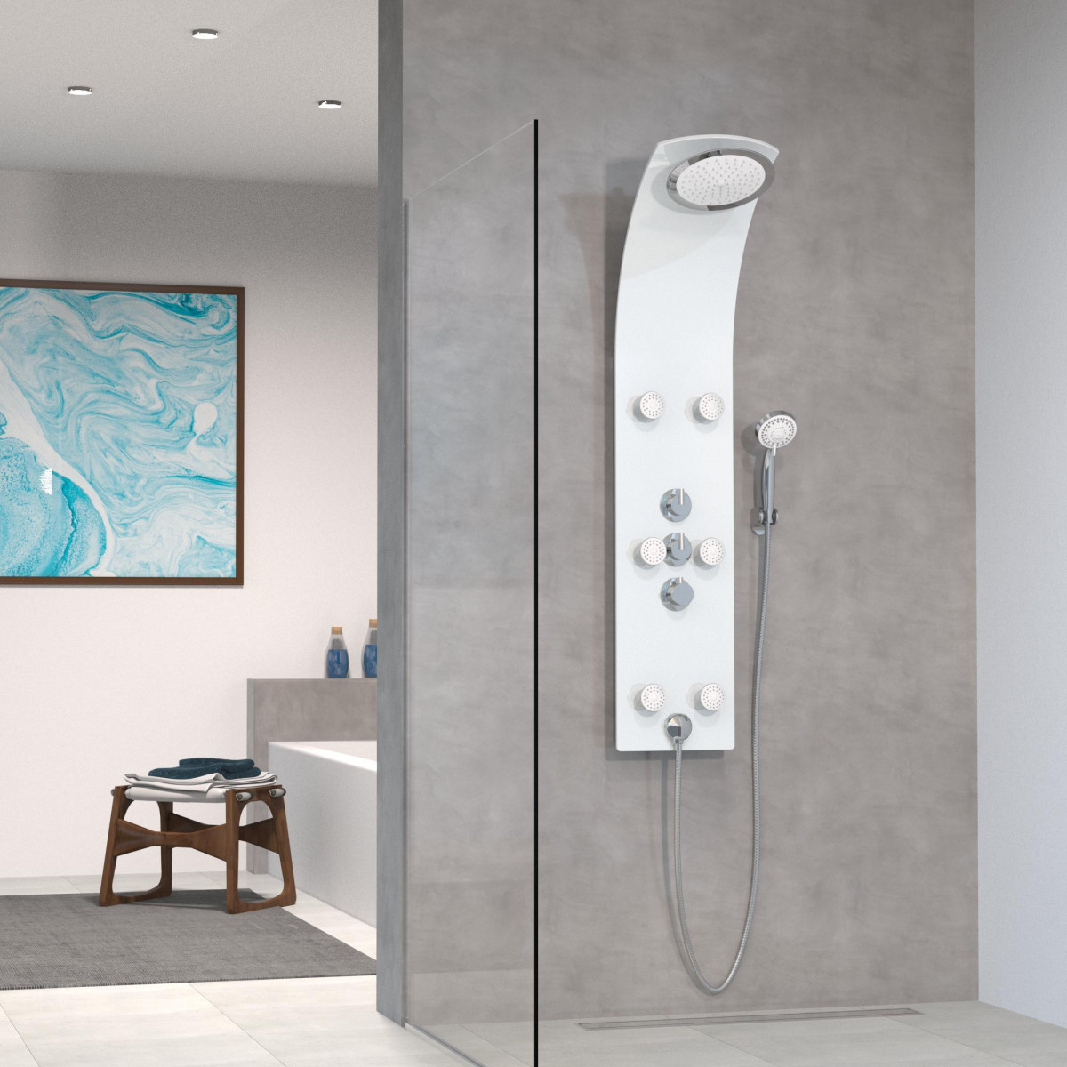 LANZAROTE Glass shower panel • White • SCHÜTTE