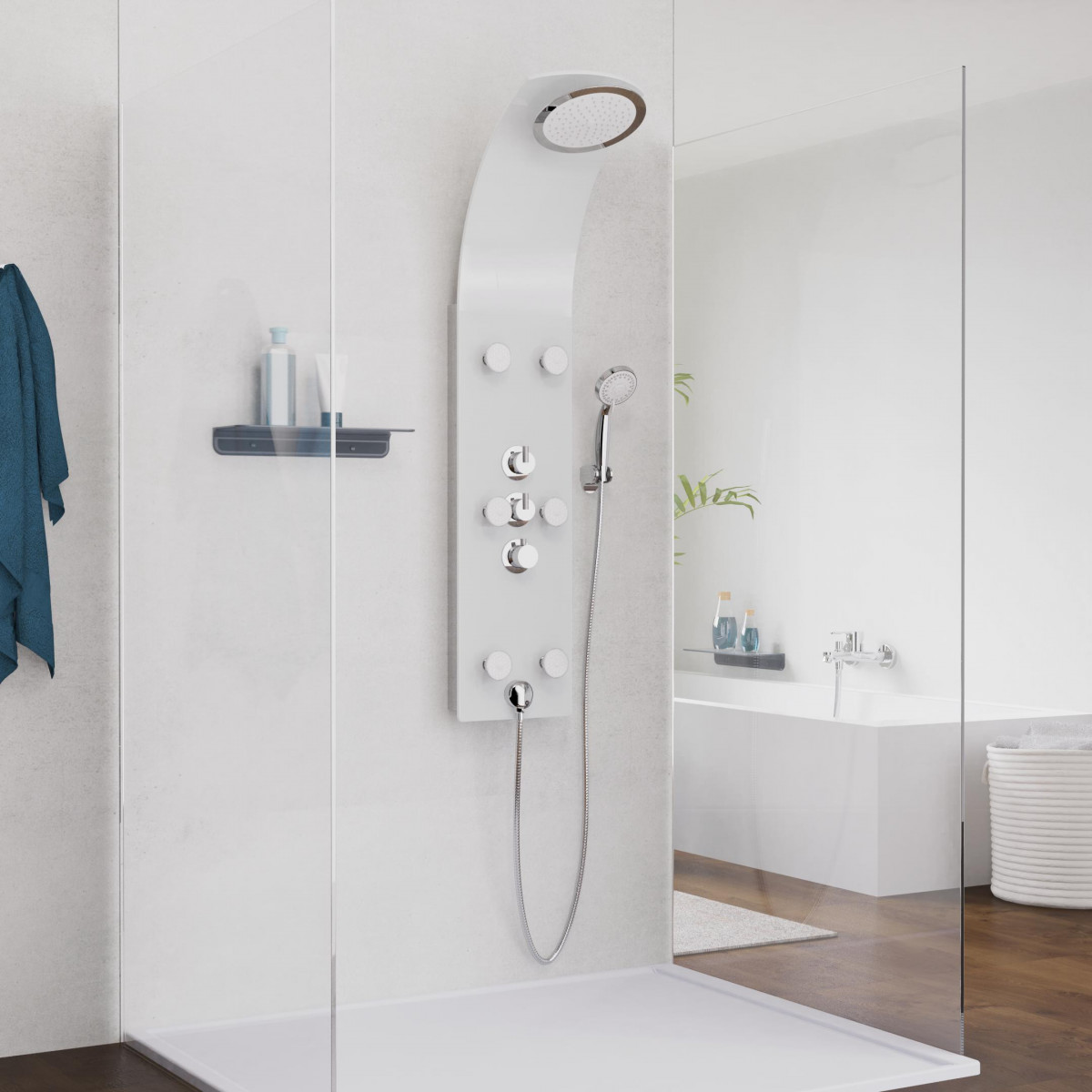 LANZAROTE Glass shower panel • White • SCHÜTTE