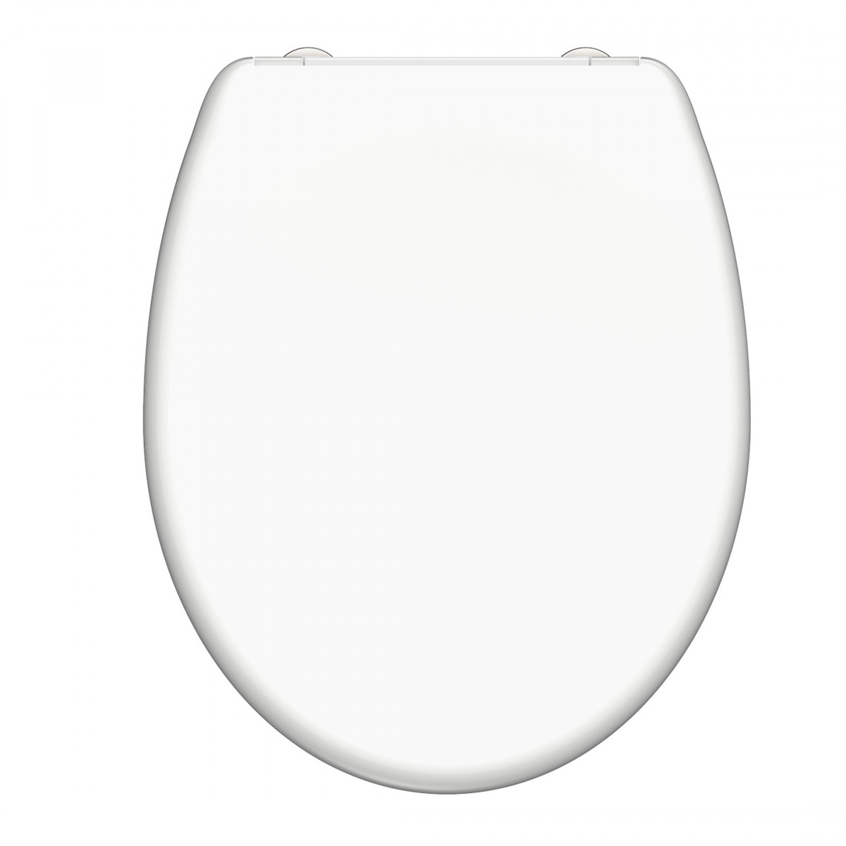 Weißer ovaler WC-Sitz mit geschlossenem Deckel, Draufsicht.