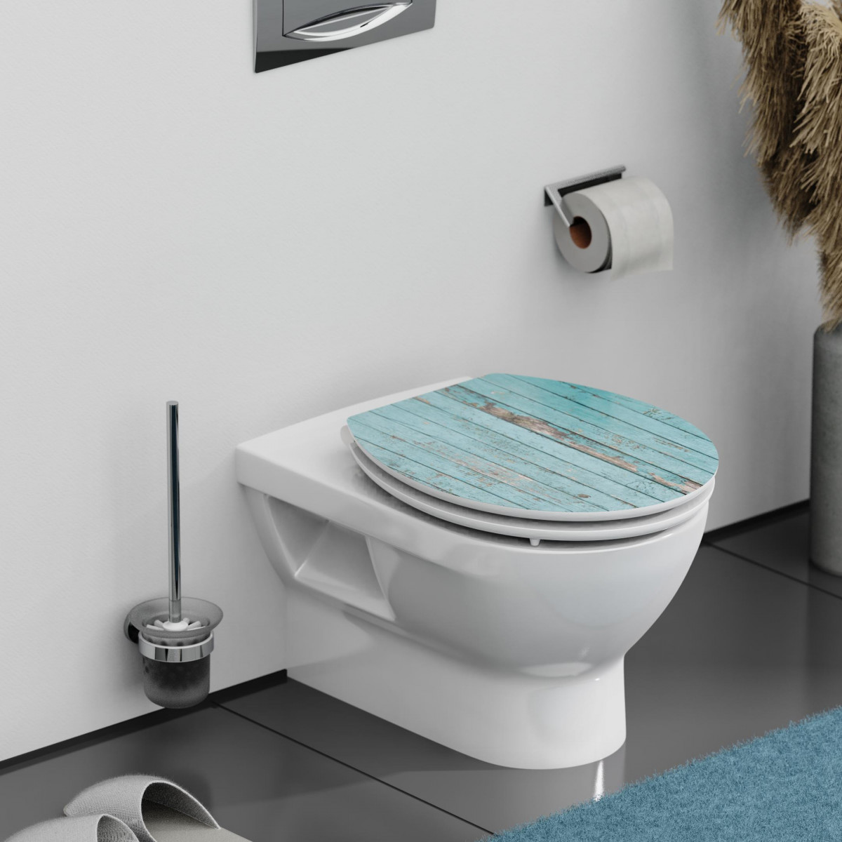 HG WC seat BLUE WOOD • MDF • With soft-close mechanism • SCHÜTTE