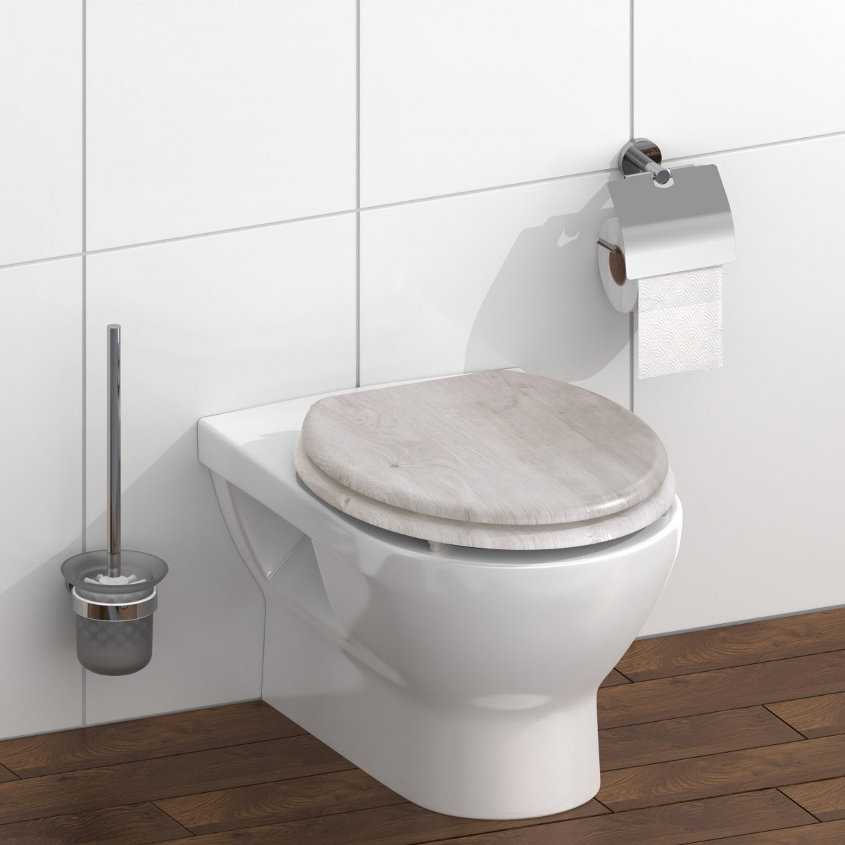 WC seat LIGHT WOOD • MDF • With soft-close mechanism • SCHÜTTE