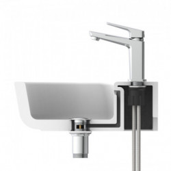 Einhebel-Waschtischarmatur in Chrom mit sichtbaren Anschlüssen unter dem Waschbecken