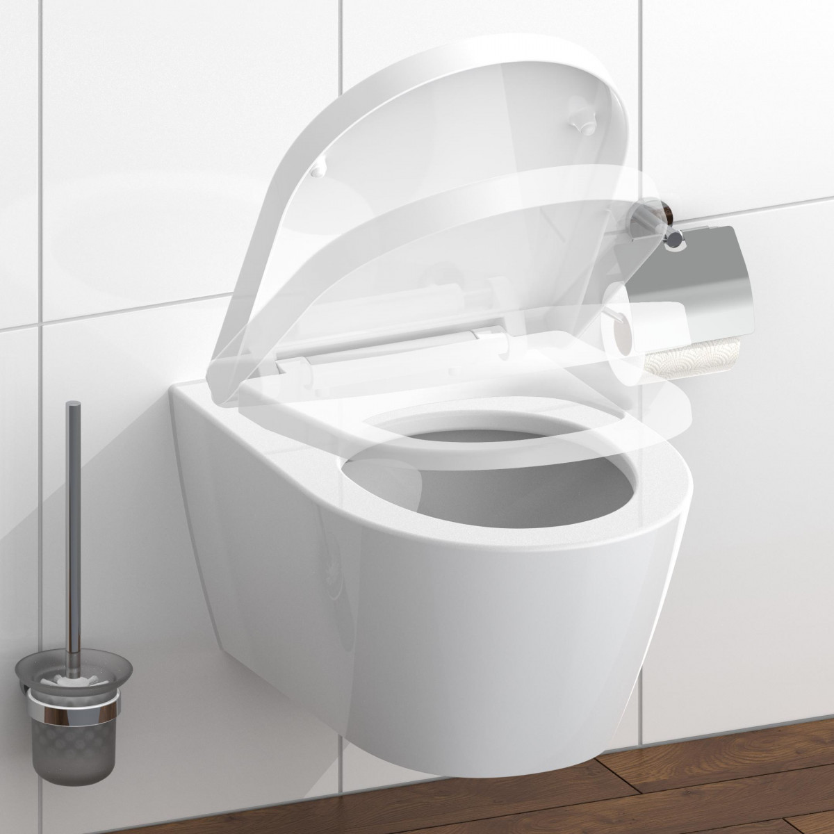 Siège WC WHITE en forme de D • Duroplast • Avec abaissement automatique • SCHÜTTE